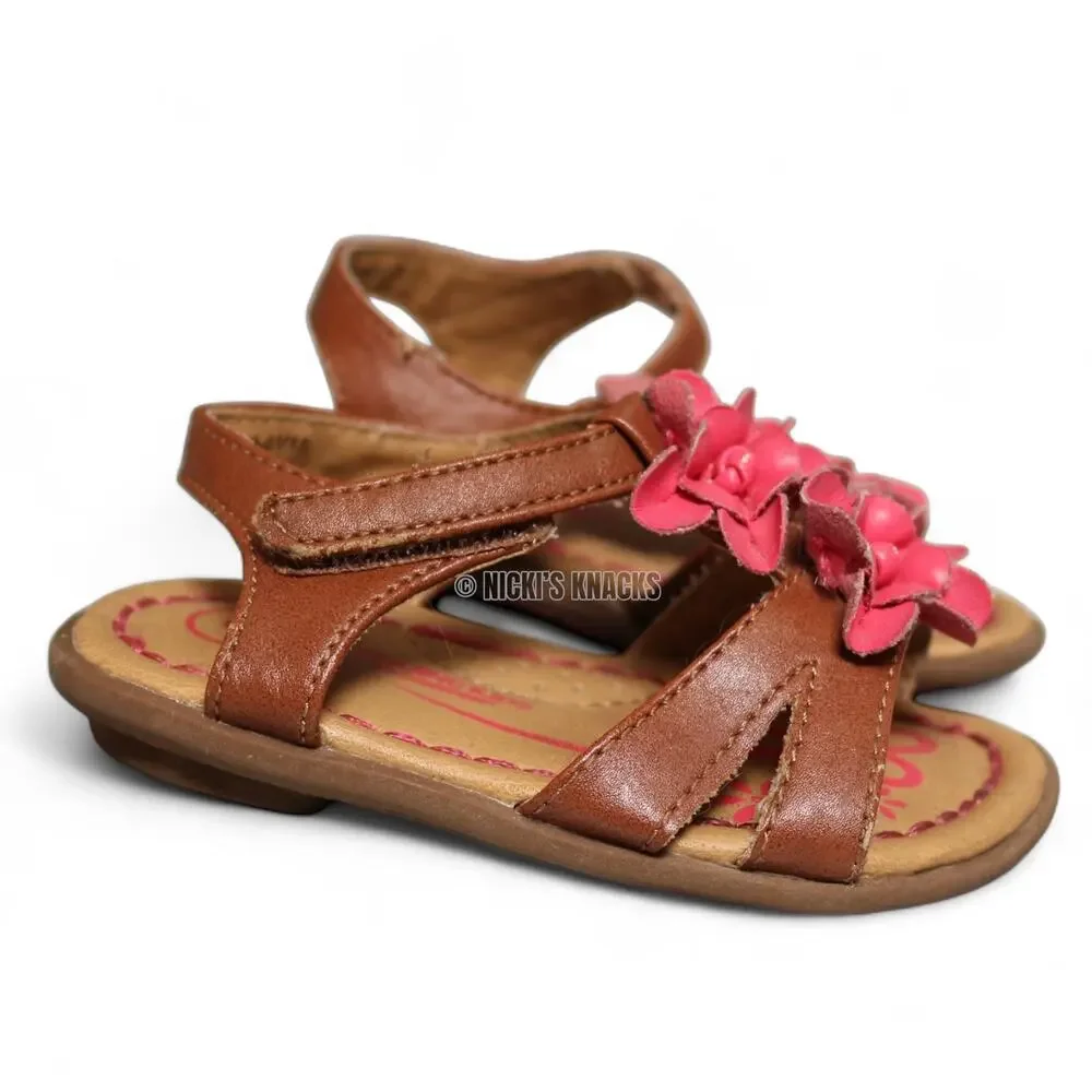 4/$20 Genuine Kids Oshkosh Baby Girls Brown & Pink Floral Strappy Sandals Size 3